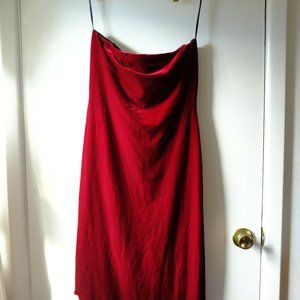 Red Velvet Strapless Asymmetrical Midi Dress